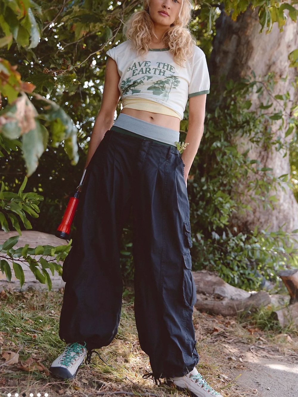 Wide-Leg Black Cargo Pants with Drawcord Waist Free People and FP Movement